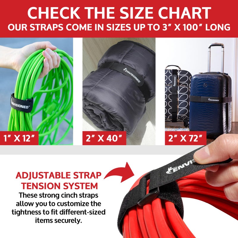 ENVISIONED Reusable Cinch Straps 1.5" x 40" - 6 Pack, Multipurpose Strong Gripping, Quality Hook and Loop Securing Straps (Black) - Image 3